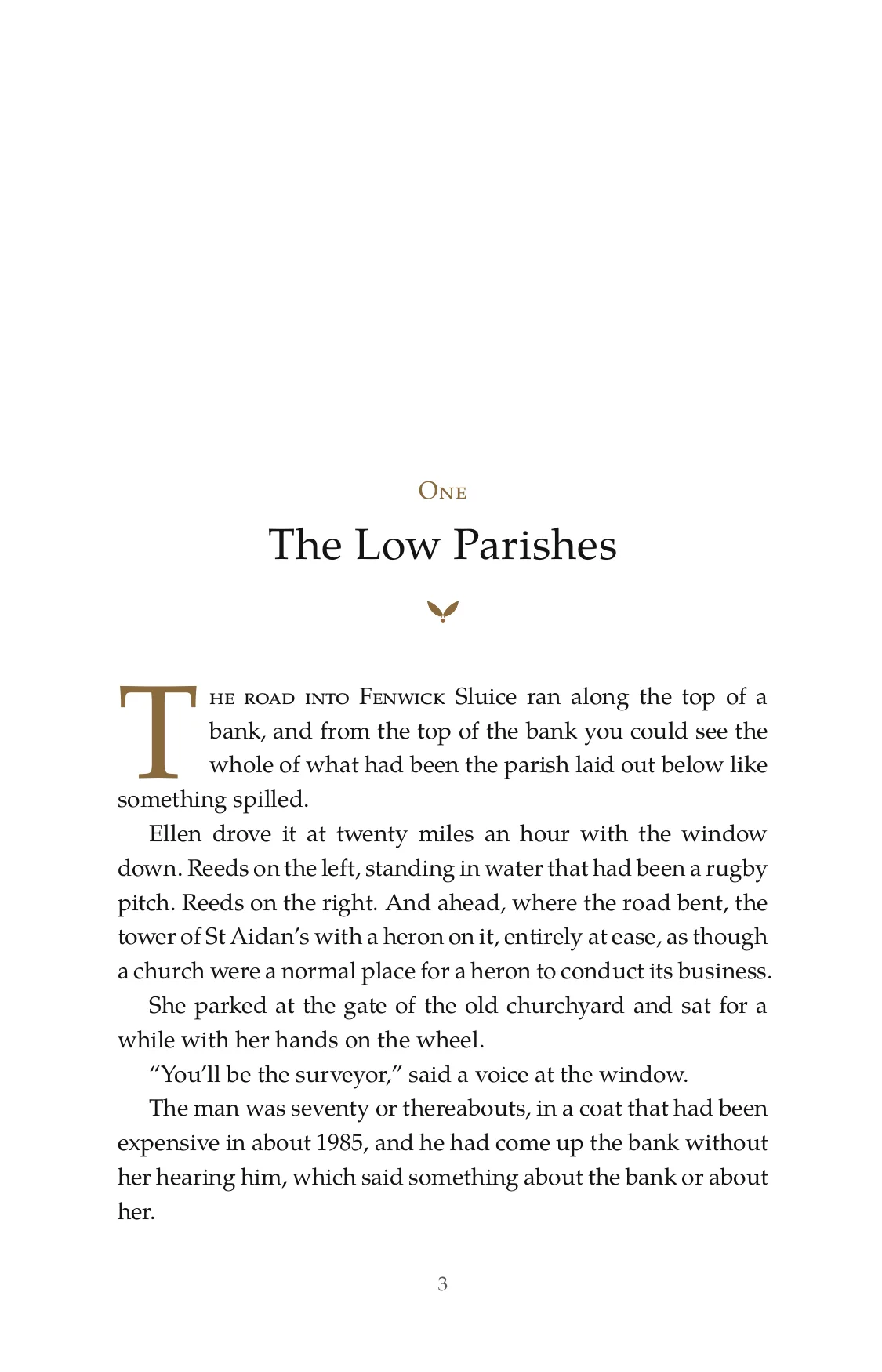 The chapter opening as a printed page: the word One in small capitals, the title, an ornament, and a three-line drop cap.
